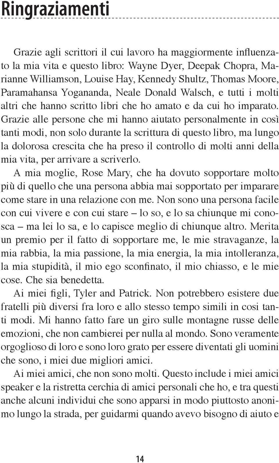 Grazie alle persone che mi hanno aiutato personalmente in così tanti modi, non solo durante la scrittura di questo libro, ma lungo la dolorosa crescita che ha preso il controllo di molti anni della