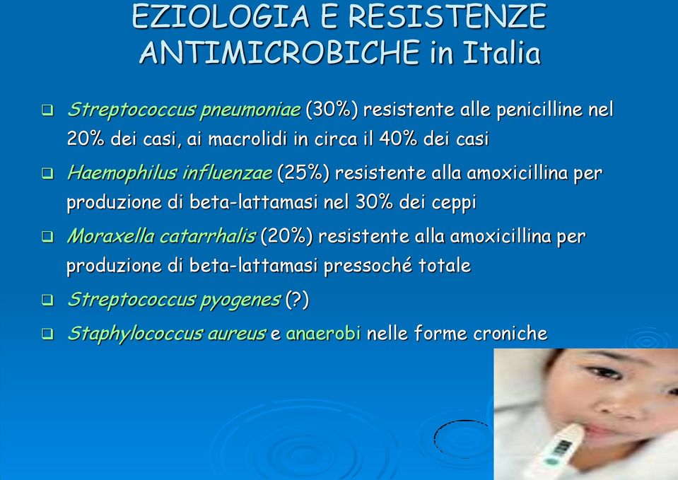 produzione di beta-lattamasi nel 30% dei ceppi Moraxella catarrhalis (20%) resistente alla amoxicillina per