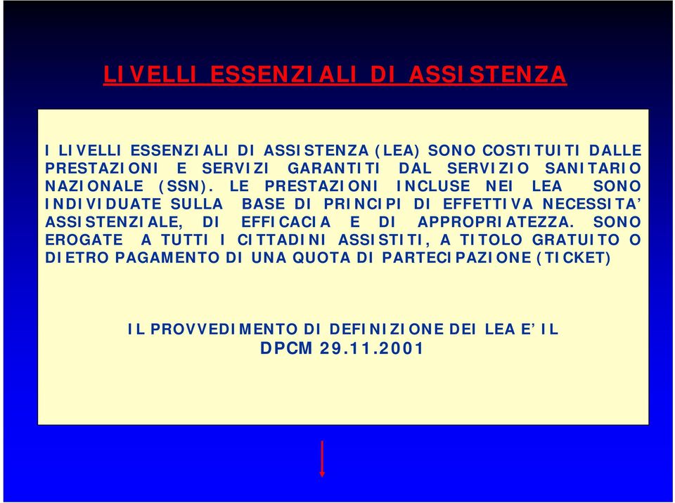 LE PRESTAZIONI INCLUSE NEI LEA SONO INDIVIDUATE SULLA BASE DI PRINCIPI DI EFFETTIVA NECESSITA ASSISTENZIALE, DI EFFICACIA