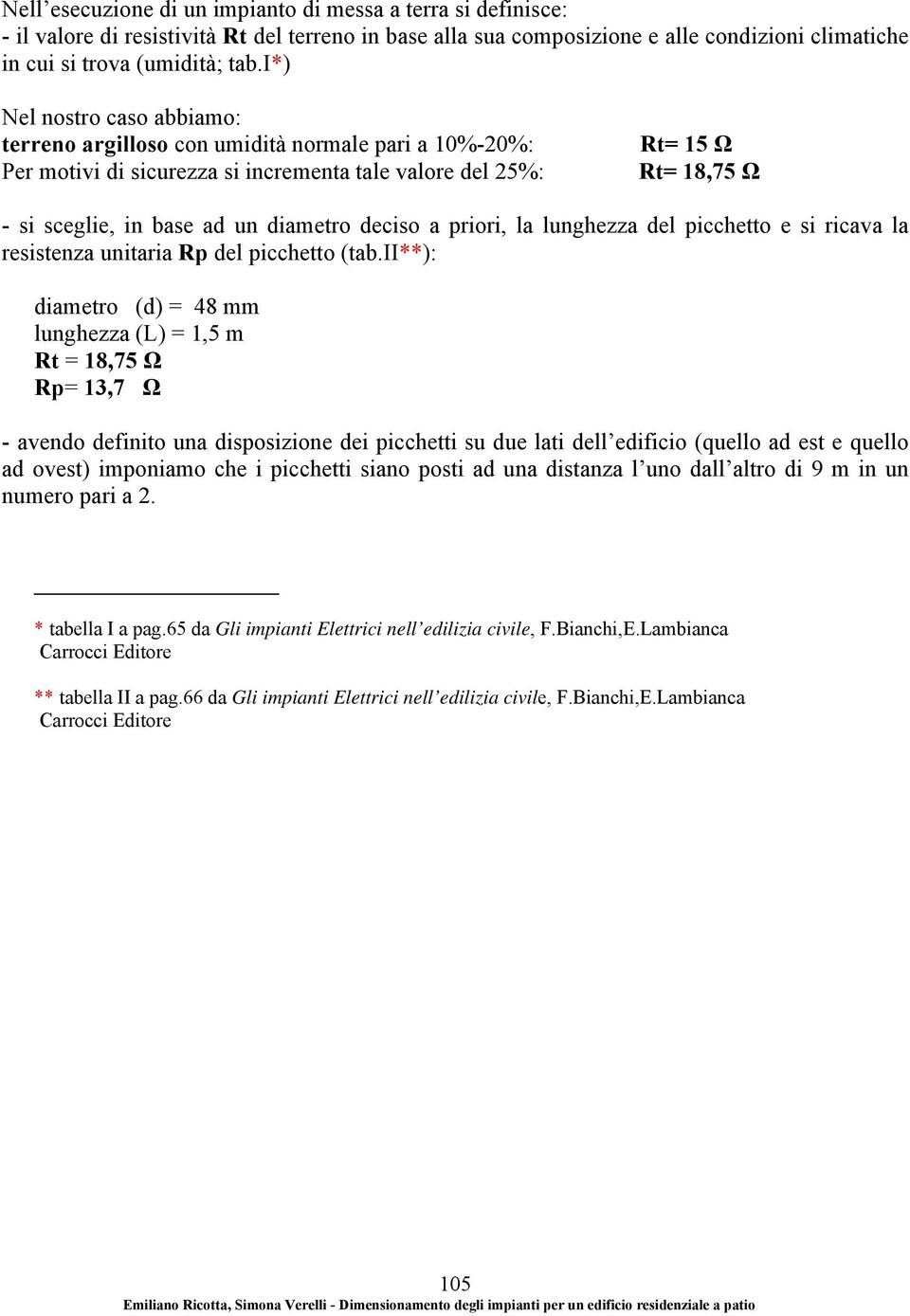 deciso a priori, la lunghezza del picchetto e si ricava la resistenza unitaria Rp del picchetto (tab.