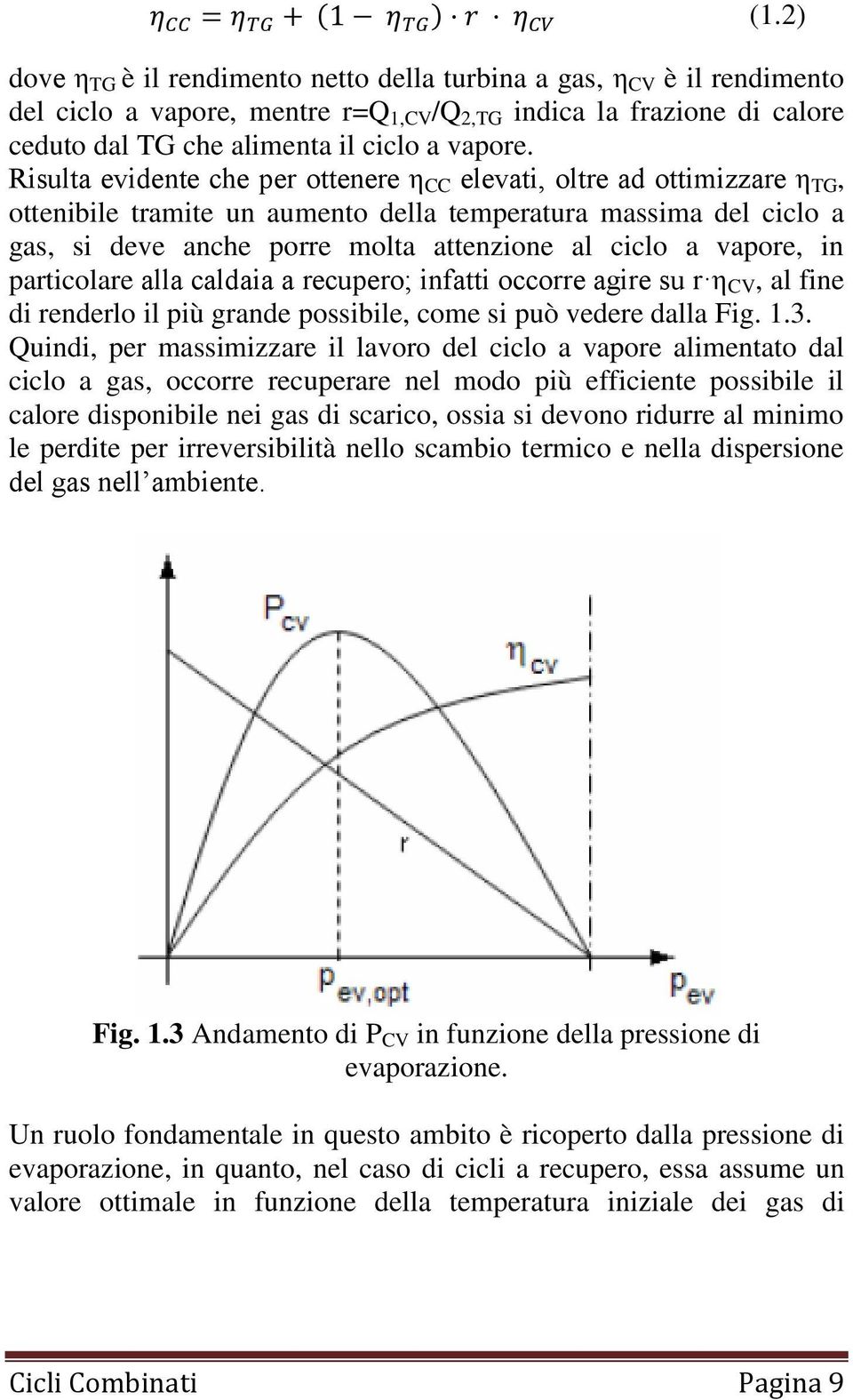 vapore, in particolare alla caldaia a recupero; infatti occorre agire su r η CV, al fine di renderlo il più grande possibile, come si può vedere dalla Fig. 1.3.