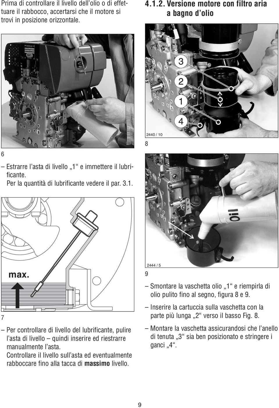 Per controllare di livello del lubrificante, pulire l asta di livello quindi inserire ed riestrarre manualmente l asta.