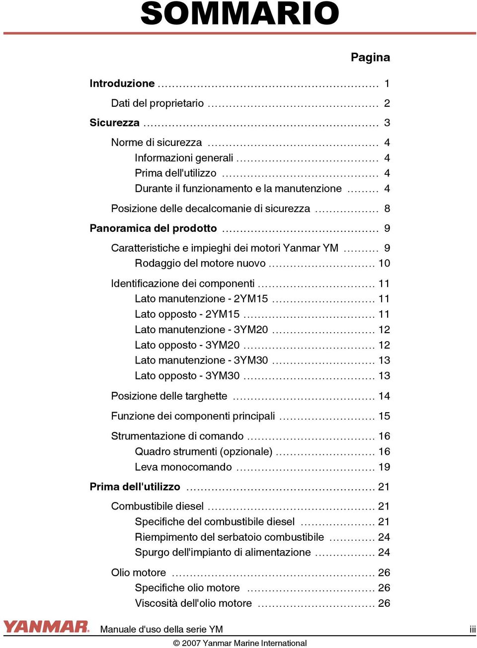 .. 11 Lato manutenzione - 2YM15... 11 Lato opposto - 2YM15... 11 Lato manutenzione - 3YM20... 12 Lato opposto - 3YM20... 12 Lato manutenzione - 3YM30... 13 Lato opposto - 3YM30.