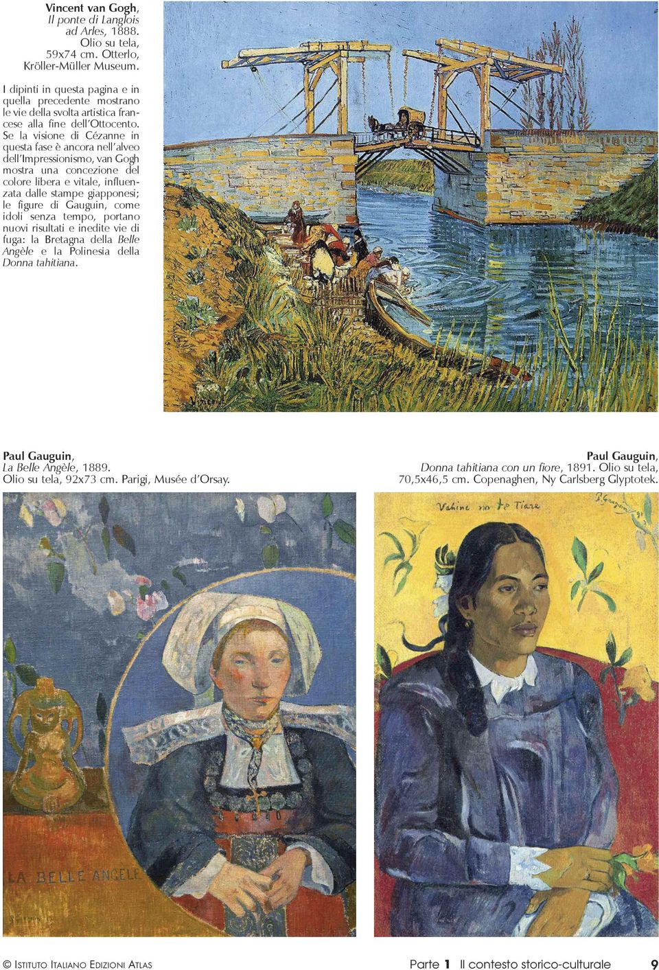 Se la visione di Cézanne in questa fase è ancora nell alveo dell Impressionismo, van Gogh mostra una concezione del colore libera e vitale, influenzata dalle stampe giapponesi; le figure di Gauguin,