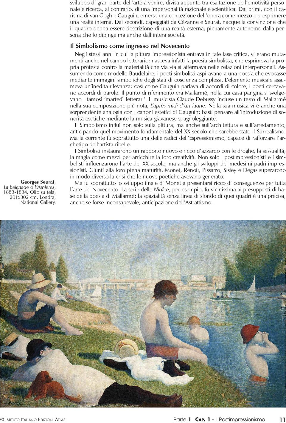 Dai secondi, capeggiati da Cézanne e Seurat, nacque la convinzione che il quadro debba essere descrizione di una realtà esterna, pienamente autonomo dalla persona che lo dipinge ma anche dall intera