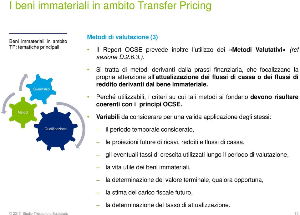 Metodi Ownership Si tratta di metodi derivanti dalla prassi finanziaria, che focalizzano la propria attenzione all attualizzazione dei flussi di cassa o dei flussi di reddito derivanti dal bene