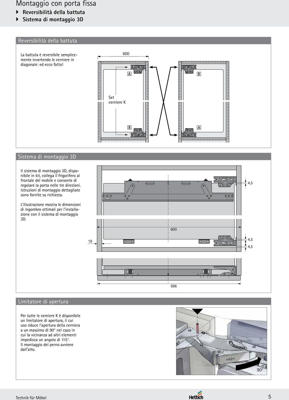 nelle tre direzioni. Istruzioni di montaggio dettagliate sono fornite su richiesta. L illustrazione mostra le dimensioni di ingombro ottimali per l installazione con il sistema di montaggio 3D.