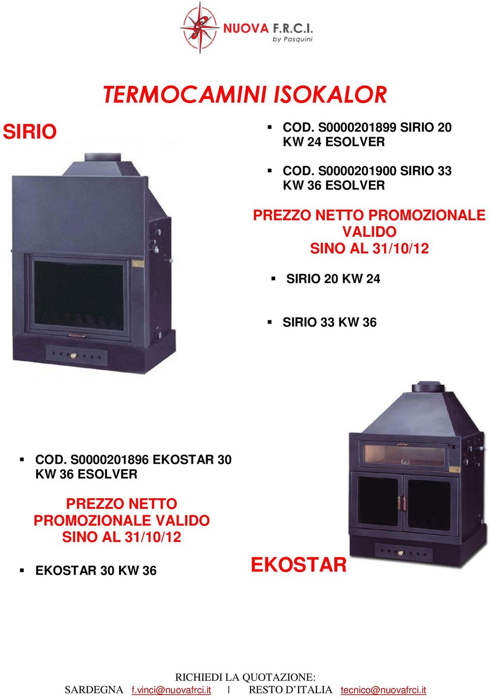 31/10/12 SIRIO 20 KW 24 SIRIO 33 KW 36 COD.