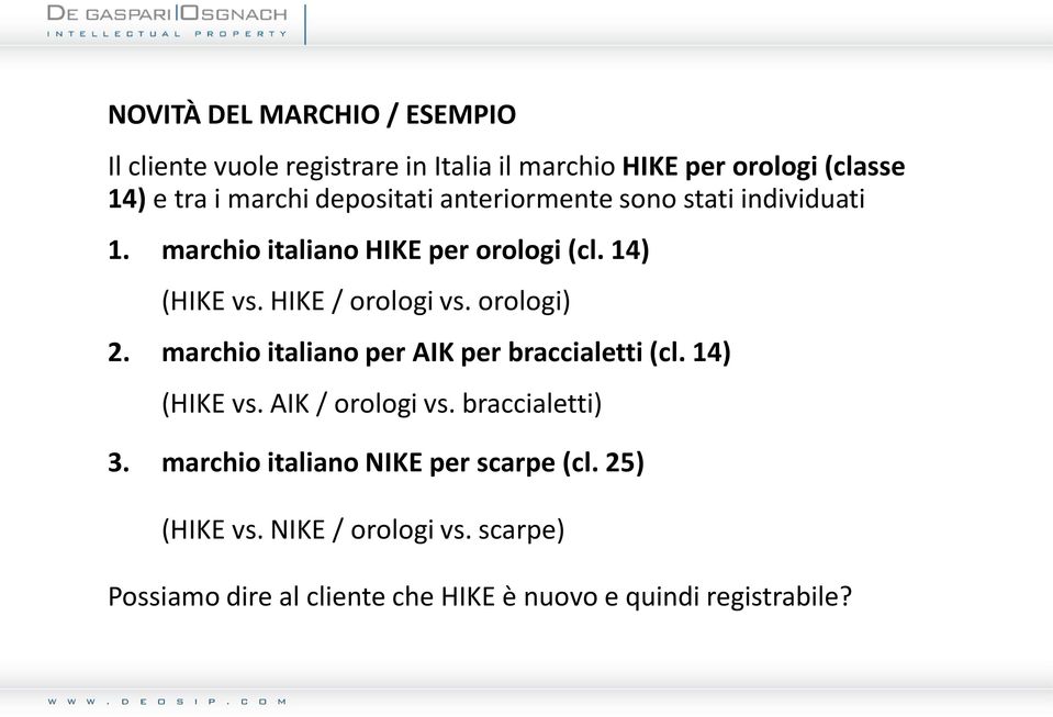 orologi) 2. marchio italiano per AIK per braccialetti (cl. 14) (HIKE vs. AIK / orologi vs. braccialetti) 3.