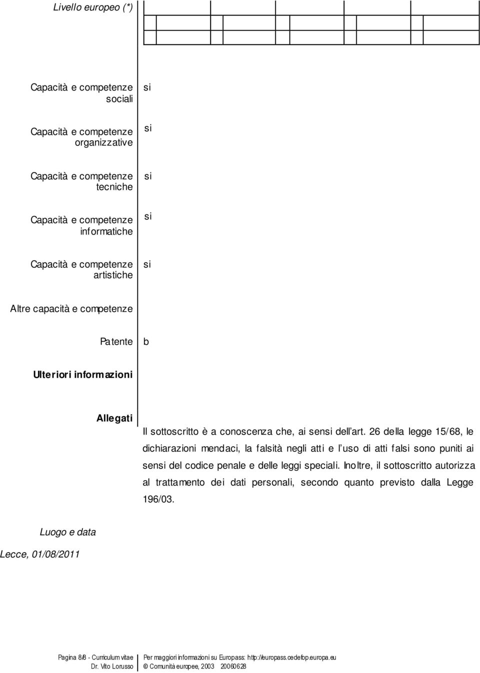 26 della legge 15/68, le dichiarazioni mendaci, la faltà negli atti e l uso di atti fal sono puniti ai sen del codice penale e