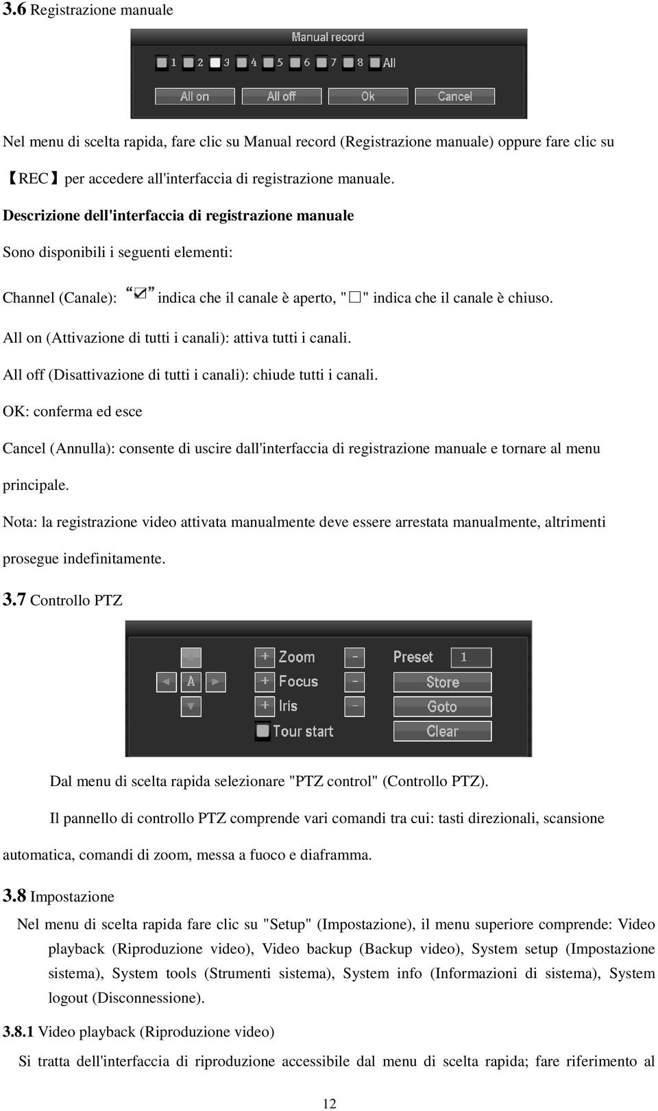 All on (Attivazione di tutti i canali): attiva tutti i canali. All off (Disattivazione di tutti i canali): chiude tutti i canali.