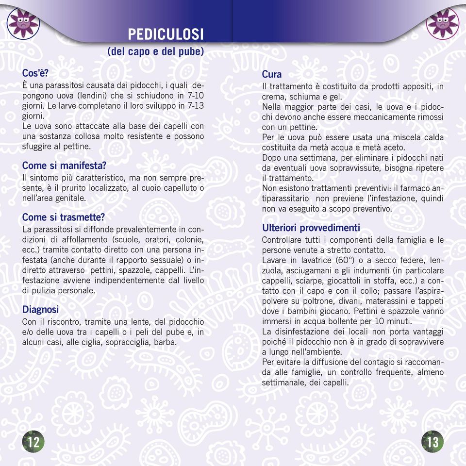 Il sintomo più caratteristico, ma non sempre presente, è il prurito localizzato, al cuoio capelluto o nell area genitale.