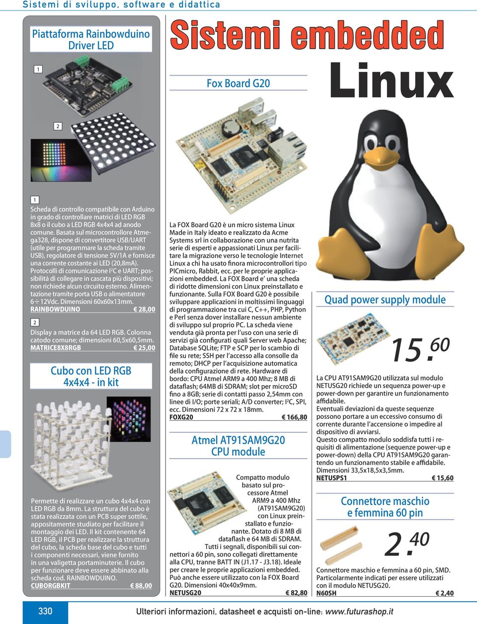 Basata sul microcontrollore Atmega328, dispone di convertitore USB/UART (utile per programmare la scheda tramite USB), regolatore di tensione 5V/1A e fornisce una corrente costante ai LED (20,8mA).