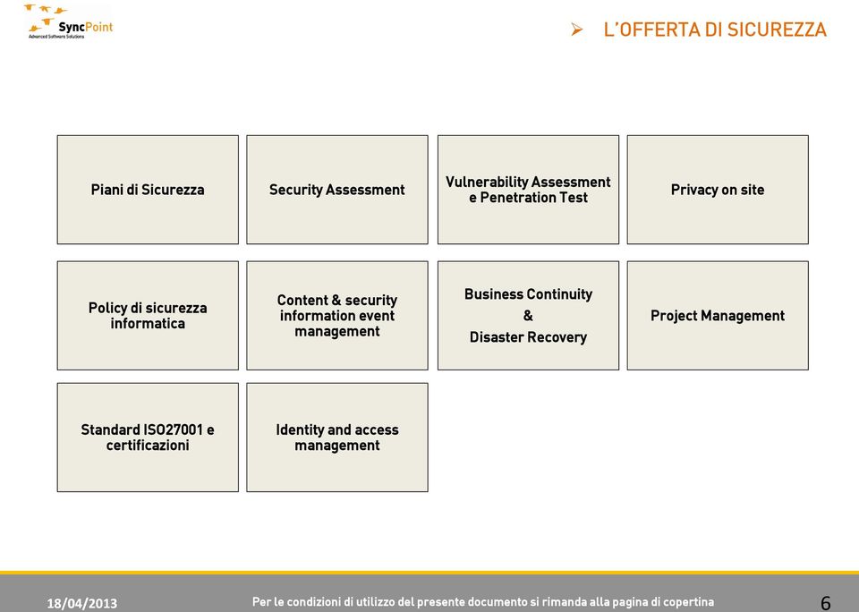 Continuity & Disaster Recovery Project Management Standard ISO27001 e certificazioni Identity and access