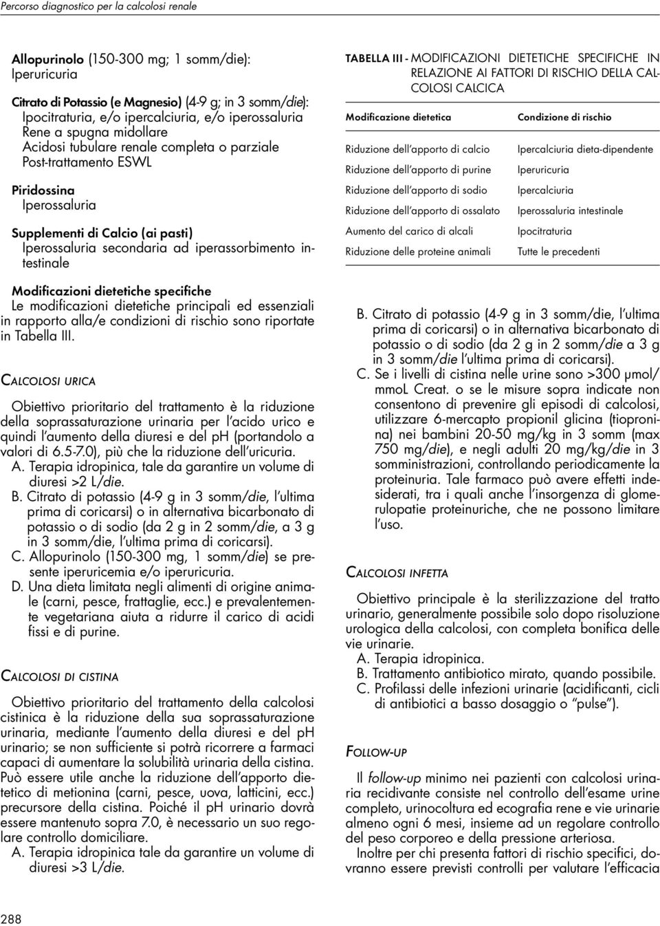 iperassorbimento intestinale Modificazioni dietetiche specifiche Le modificazioni dietetiche principali ed essenziali in rapporto alla/e condizioni di rischio sono riportate in Tabella III.