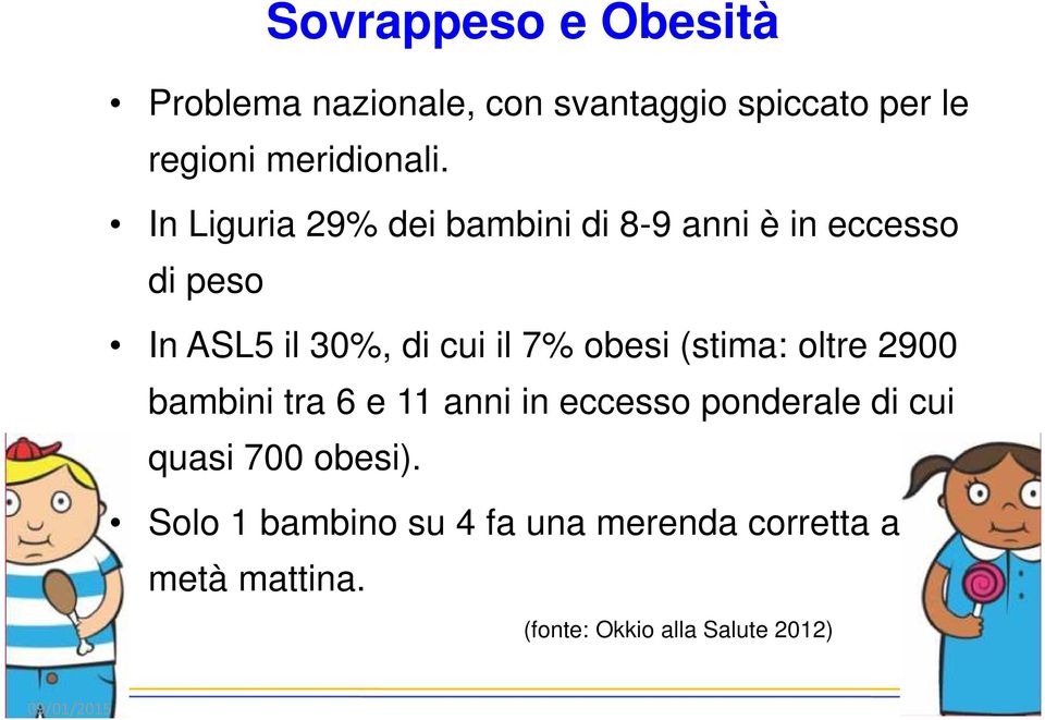 (stima: oltre 2900 bambini tra 6 e 11 anni in eccesso ponderale di cui quasi 700 obesi).