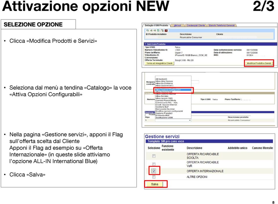 servizi», apponi il Flag sull offerta scelta dal Cliente Apponi il Flag ad esempio su