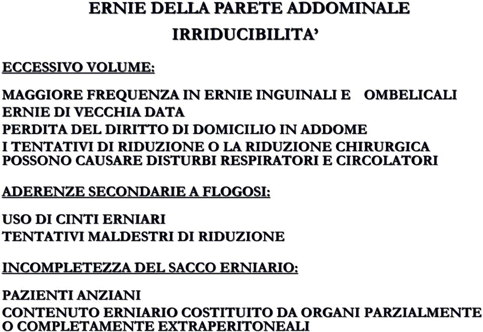 DISTURBI RESPIRATORI E CIRCOLATORI ADERENZE SECONDARIE A FLOGOSI: USO DI CINTI ERNIARI TENTATIVI MALDESTRI DI RIDUZIONE