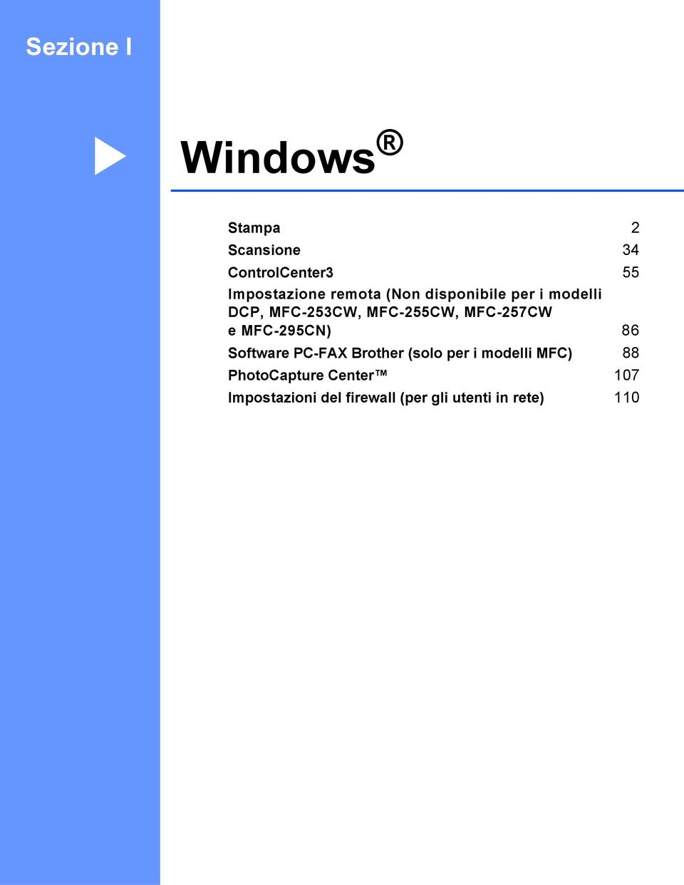 MFC-257CW e MFC-295CN) 86 Software PC-FAX Brother (solo per i modelli