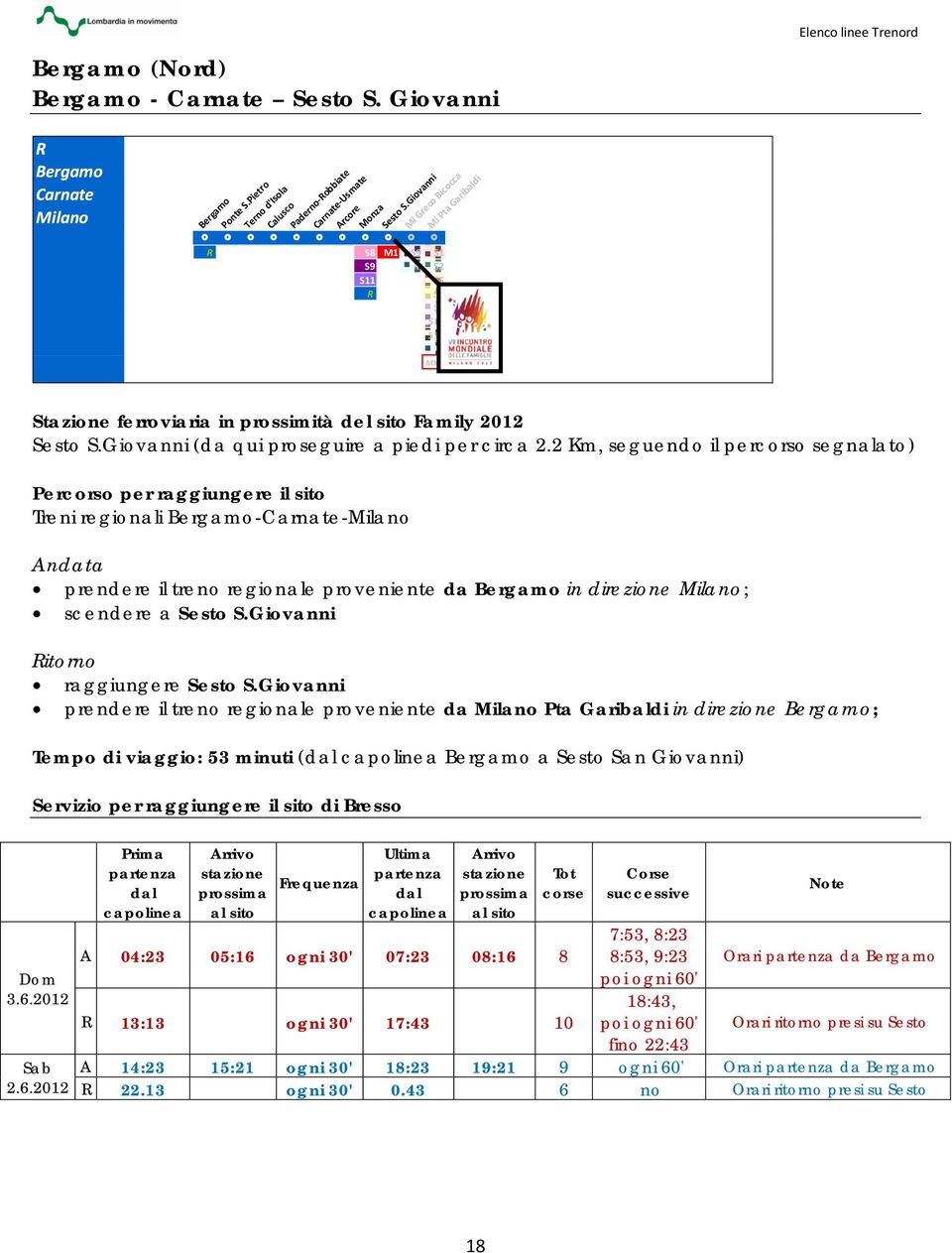 2 Km, seguendo il percorso segnalato) Treni regionali Bergamo-Carnate- prendere il treno regionale proveniente da Bergamo in direzione ; itorno prendere il treno regionale proveniente da Pta