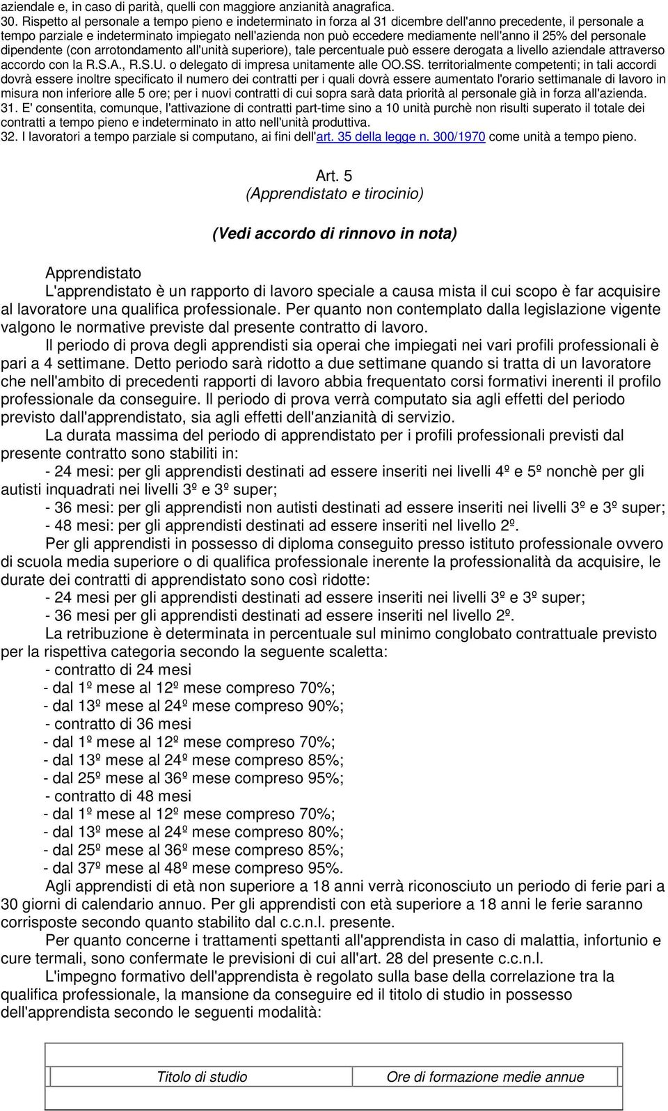 nell'anno il 25% del personale dipendente (con arrotondamento all'unità superiore), tale percentuale può essere derogata a livello aziendale attraverso accordo con la R.S.A., R.S.U.