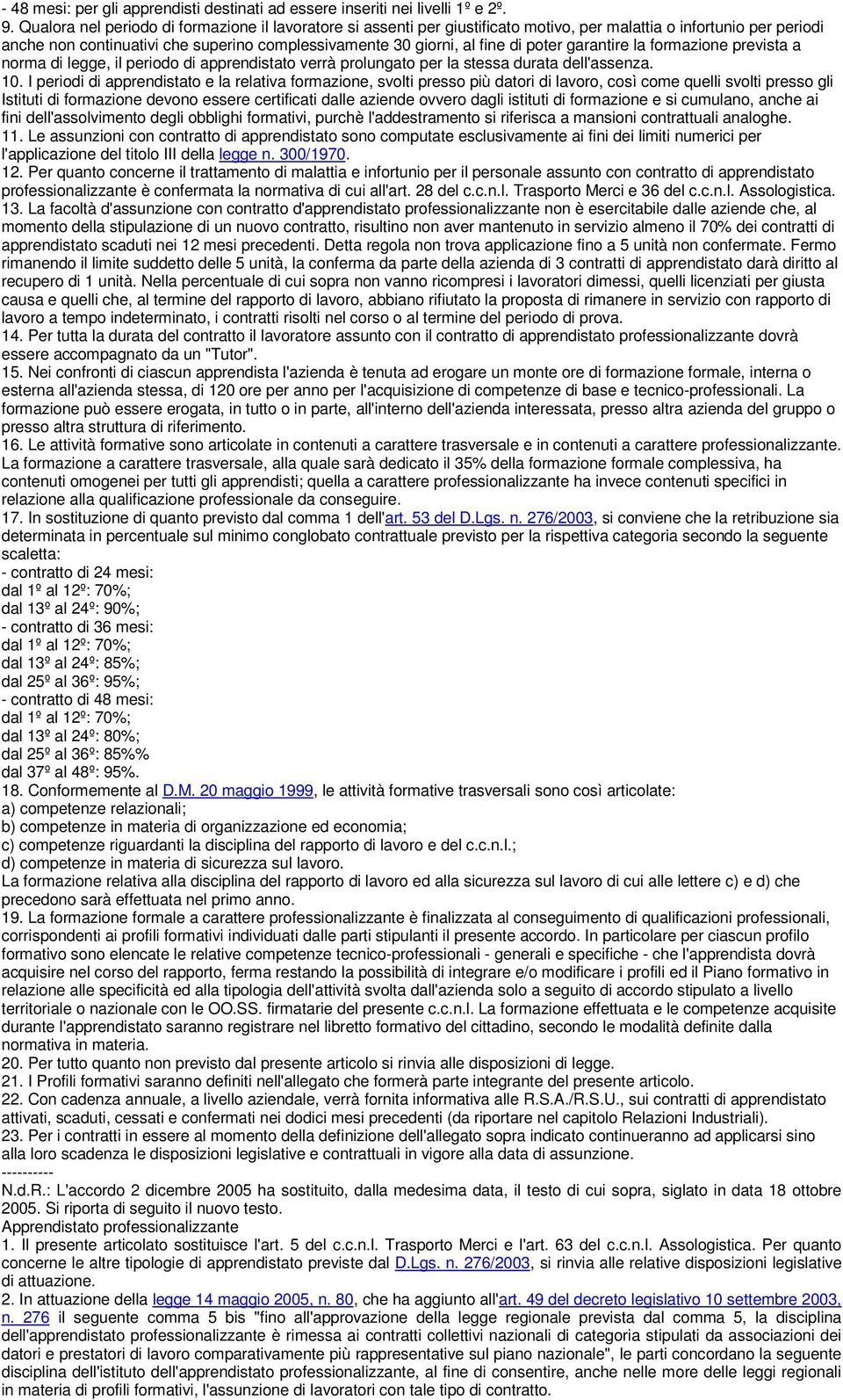 poter garantire la formazione prevista a norma di legge, il periodo di apprendistato verrà prolungato per la stessa durata dell'assenza. 10.