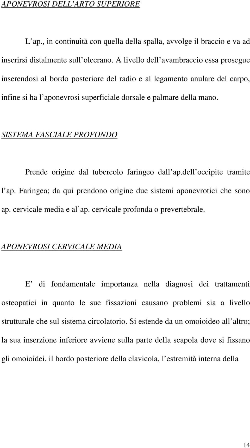 SISTEMA FASCIALE PROFONDO Prende origine dal tubercolo faringeo dall ap.dell occipite tramite l ap. Faringea; da qui prendono origine due sistemi aponevrotici che sono ap. cervicale media e al ap.