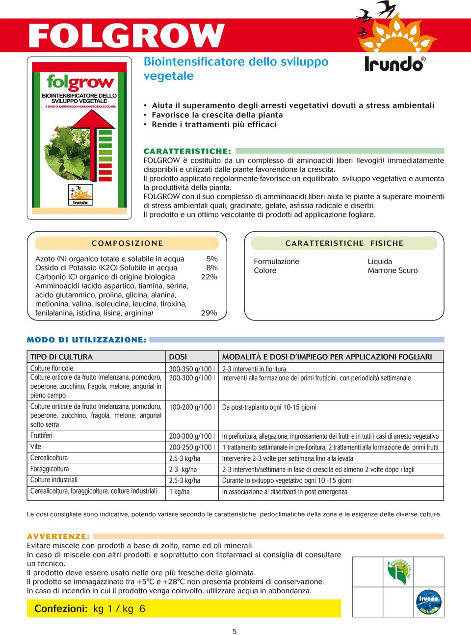 Il prodotto applicato regolarmente favorisce un equilibrato sviluppo vegetativo e aumenta la produttività della pianta.