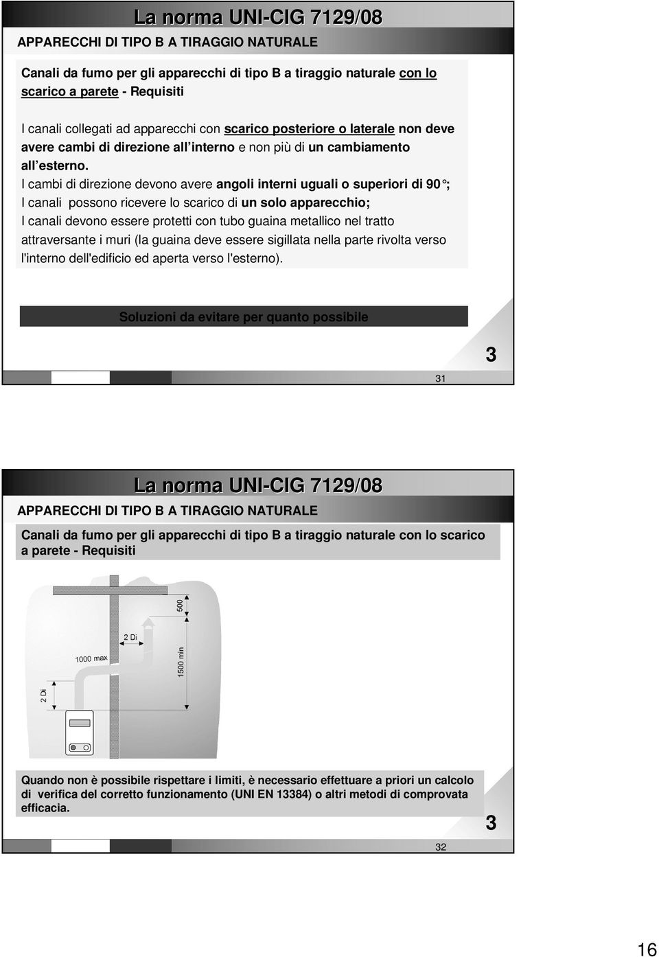 I cambi di direzione devono avere angoli interni uguali o superiori di 90 ; I canali possono ricevere lo scarico di un solo apparecchio; I canali devono essere protetti con tubo guaina metallico nel