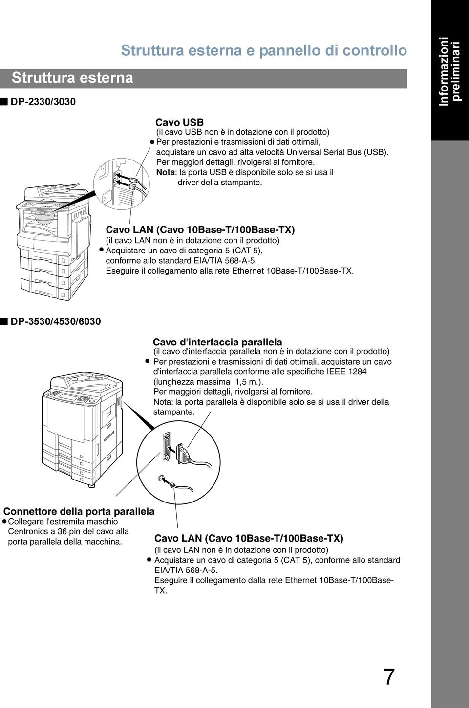 Cavo LAN (Cavo 10Base-T/100Base-TX) (il cavo LAN non è in dotazione con il prodotto) Acquistare un cavo di categoria 5 (CAT 5), conforme allo standard EIA/TIA 568-A-5.