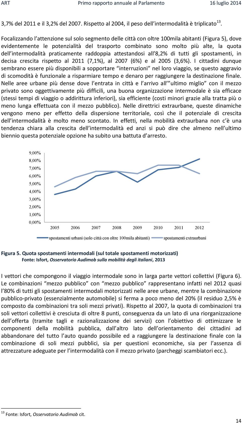 intermodalità praticamente raddoppia attestandosi all 8,2% di tutti gli spostamenti, in decisa crescita rispetto al 2011 (7,1%), al 2007 (6%) e al 2005 (3,6%).