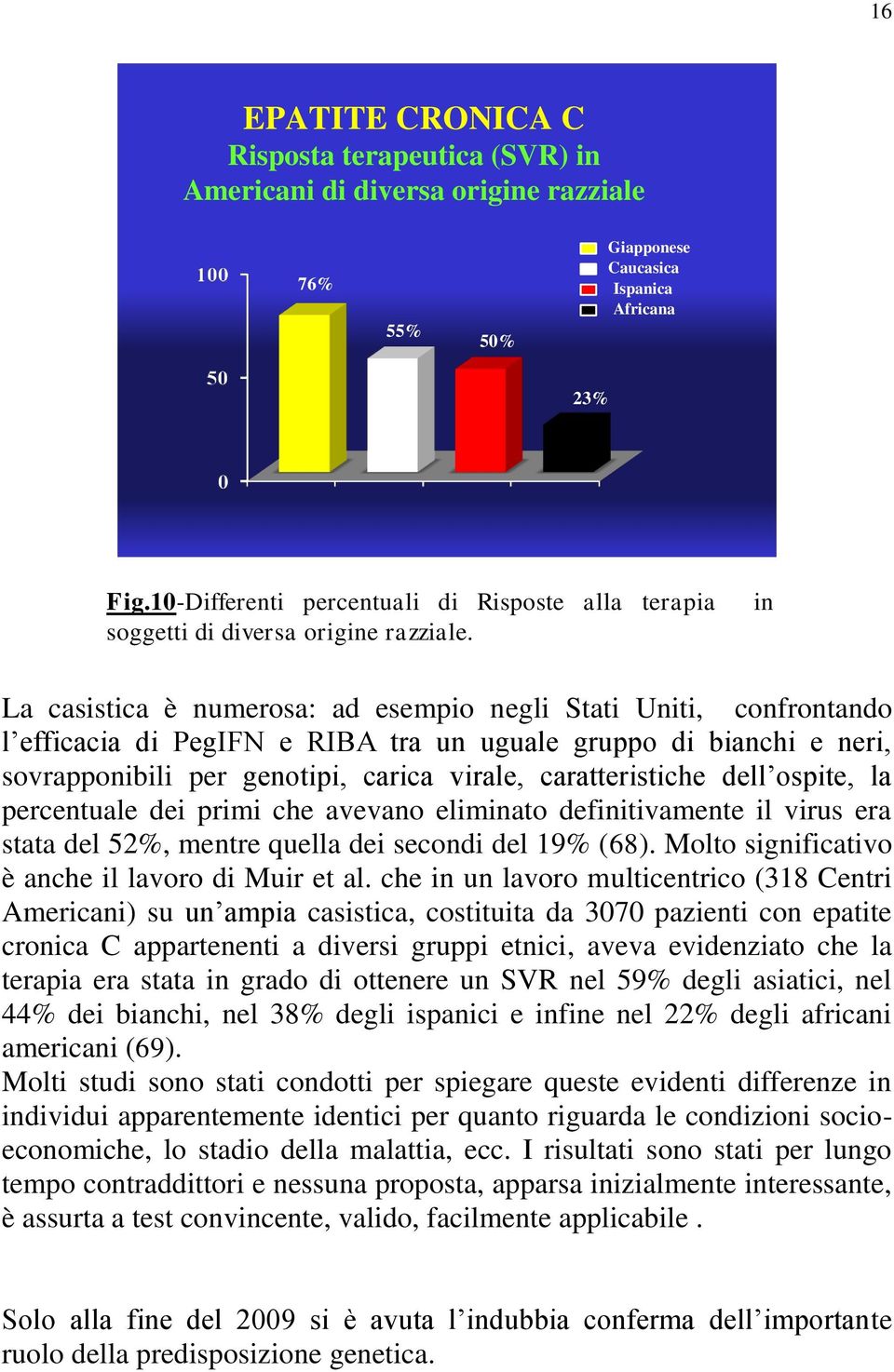 in La casistica è numerosa: ad esempio negli Stati Uniti, confrontando l efficacia di PegIFN e RIBA tra un uguale gruppo di bianchi e neri, sovrapponibili per genotipi, carica virale, caratteristiche