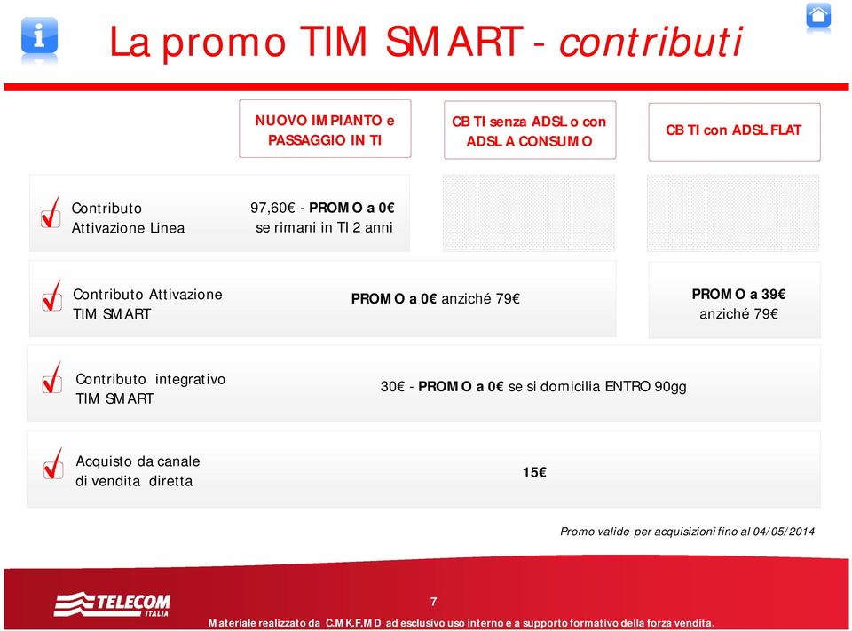 TIM SMART PROMO a 0 anziché 79 PROMO a 39 anziché 79 Contributo integrativo TIM SMART 30 - PROMO a 0 se si