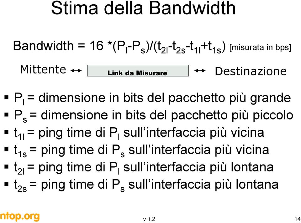 più piccolo t 1l = ping time di P l sull interfaccia più vicina t 1s = ping time di P s sull interfaccia più