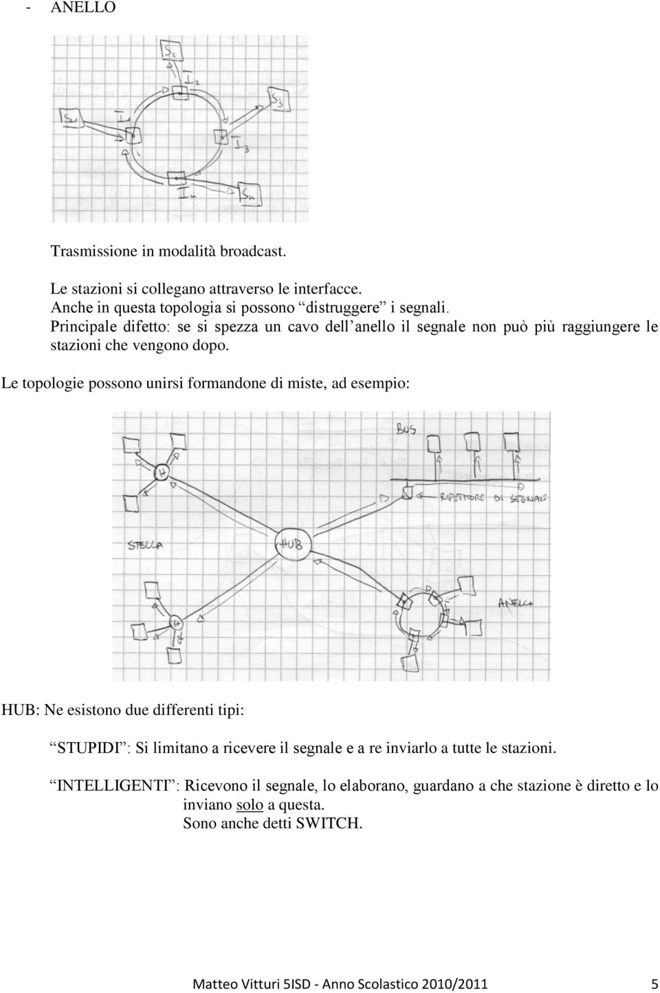 Le topologie possono unirsi formandone di miste, ad esempio: HUB: Ne esistono due differenti tipi: STUPIDI : Si limitano a ricevere il segnale e a re inviarlo