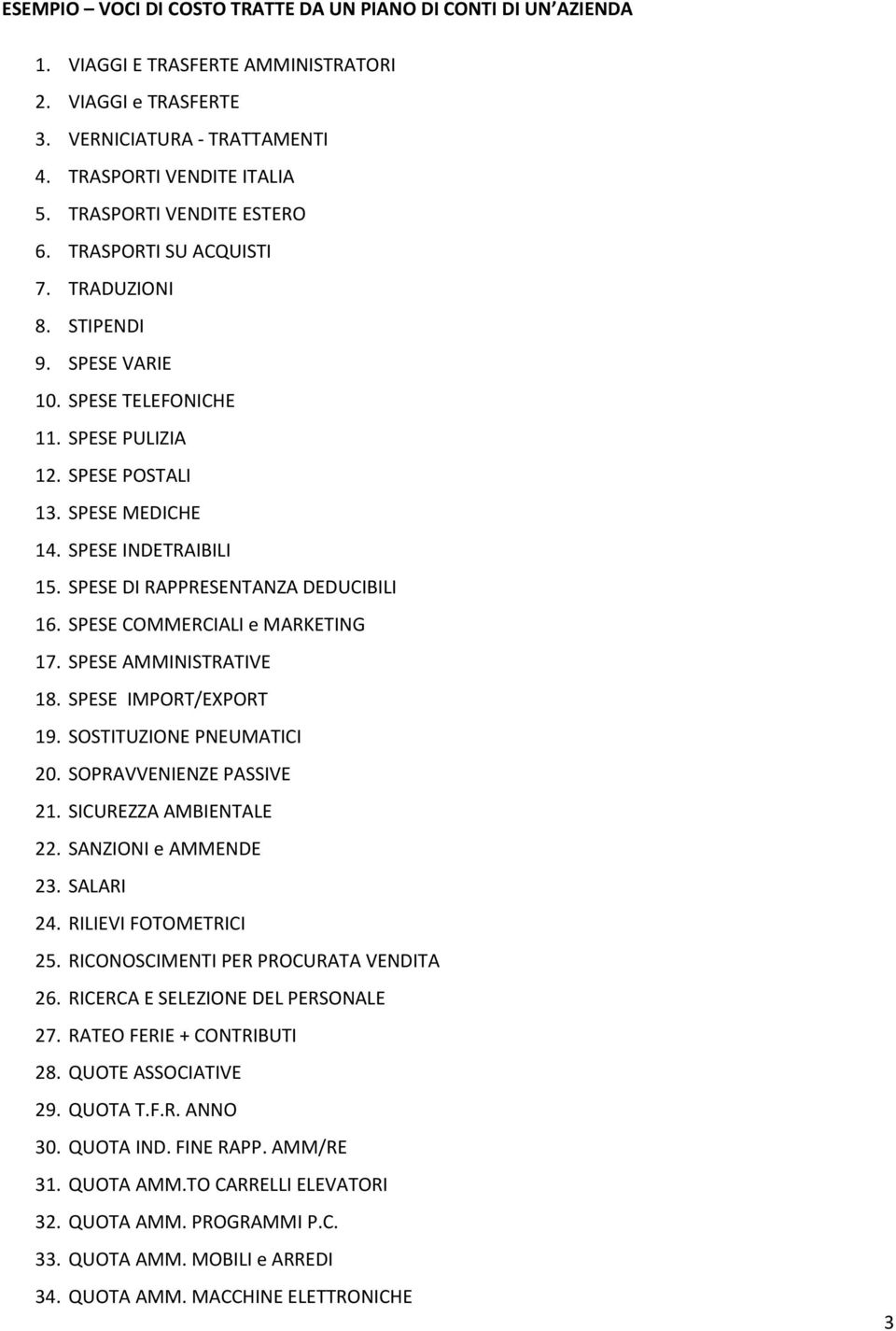 SPESE DI RAPPRESENTANZA DEDUCIBILI 16. SPESE COMMERCIALI e MARKETING 17. SPESE AMMINISTRATIVE 18. SPESE IMPORT/EXPORT 19. SOSTITUZIONE PNEUMATICI 20. SOPRAVVENIENZE PASSIVE 21.