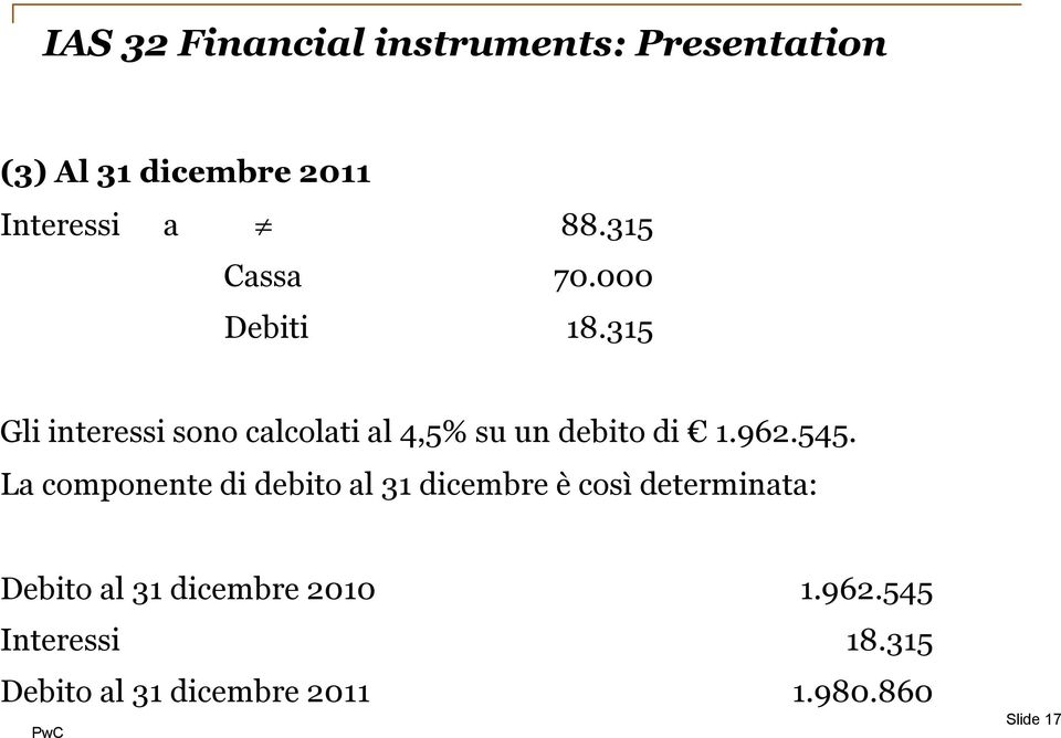 315 Gli interessi sono calcolati al 4,5% su un debito di 1.962.545.