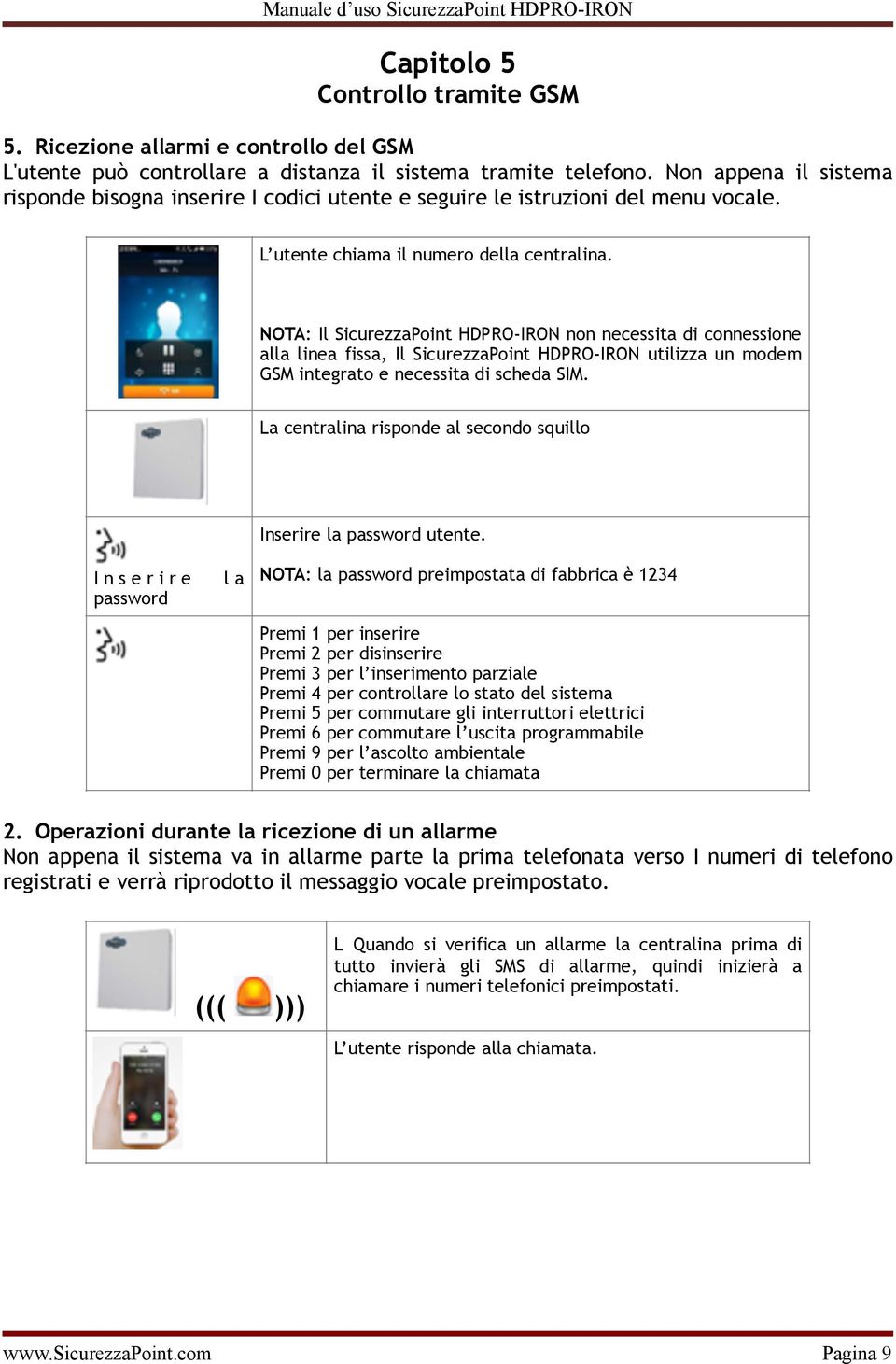 NOTA: Il SicurezzaPoint HDPRO-IRON non necessita di connessione alla linea fissa, Il SicurezzaPoint HDPRO-IRON utilizza un modem GSM integrato e necessita di scheda SIM.