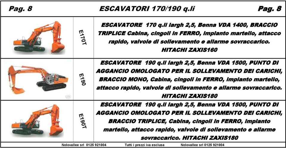 HITACHI ZAXIS160 E190 E190T ESCAVATORE 190 q.