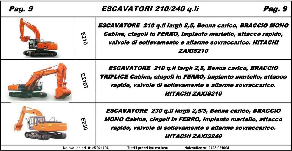 HITACHI ZAXIS210 E210T ESCAVATORE 210 q.