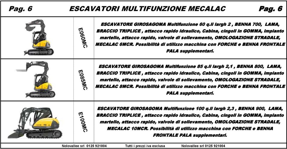 Possibilità di utilizzo macchina con FORCHE e BENNA FRONTALE PALA supplementari. E085MC ESCAVATORE GIROSAGOMA Multifunzione 85 q.