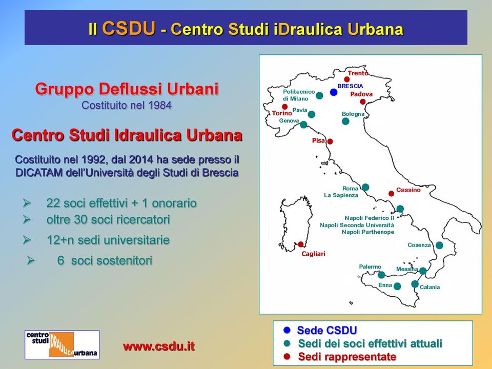 Torino Pisa Trento Padova 22 soci effettivi + 1 onorario oltre 30 soci ricercatori 12+n sedi