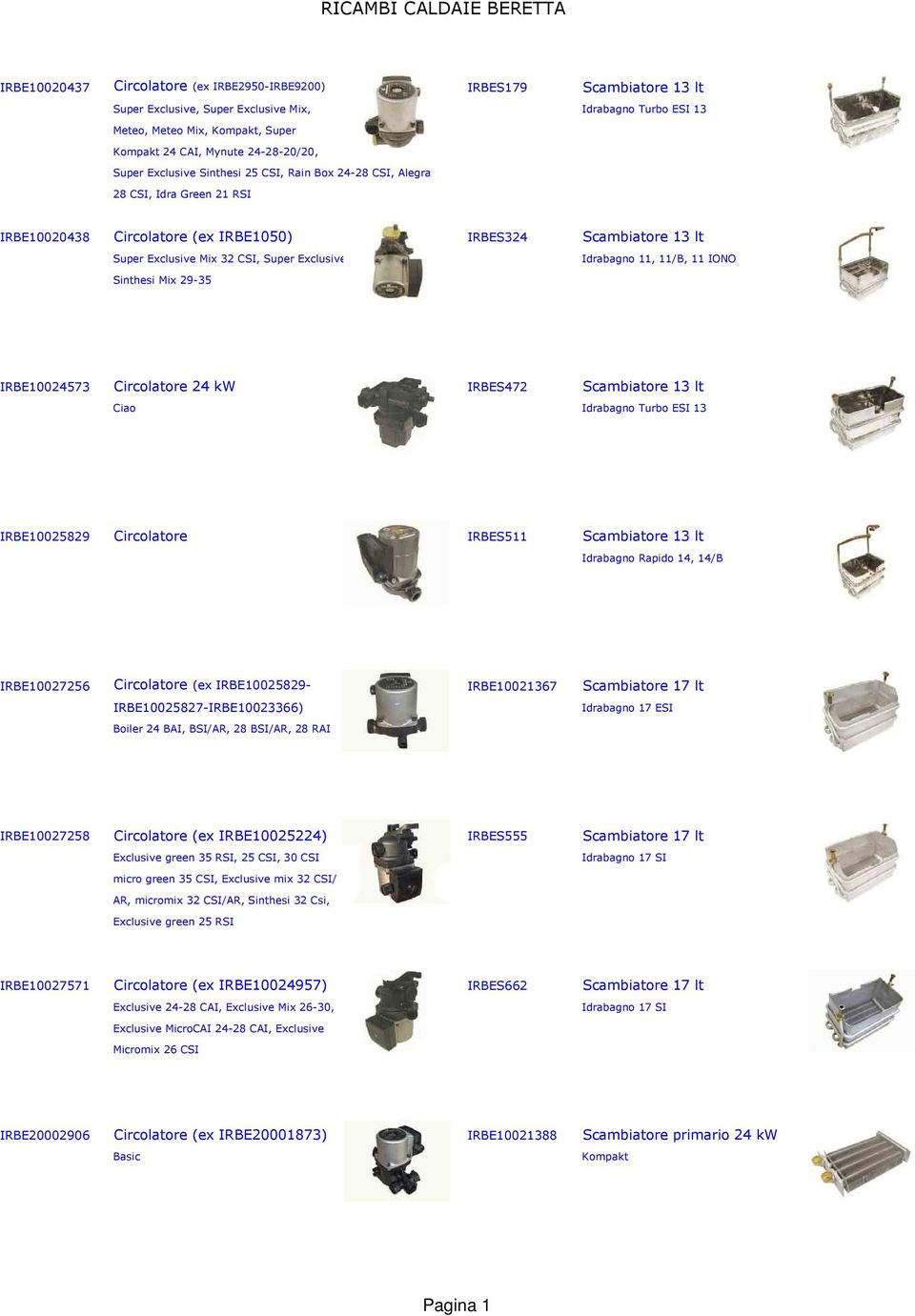 Scambiatore 13 lt Idrabagno 11, 11/B, 11 IONO Sinthesi Mix 29-35 IRBE10024573 Circolatore 24 kw IRBES472 Ciao IRBE10025829 Circolatore Scambiatore 13 lt Idrabagno Turbo ESI 13 IRBES511 Scambiatore 13