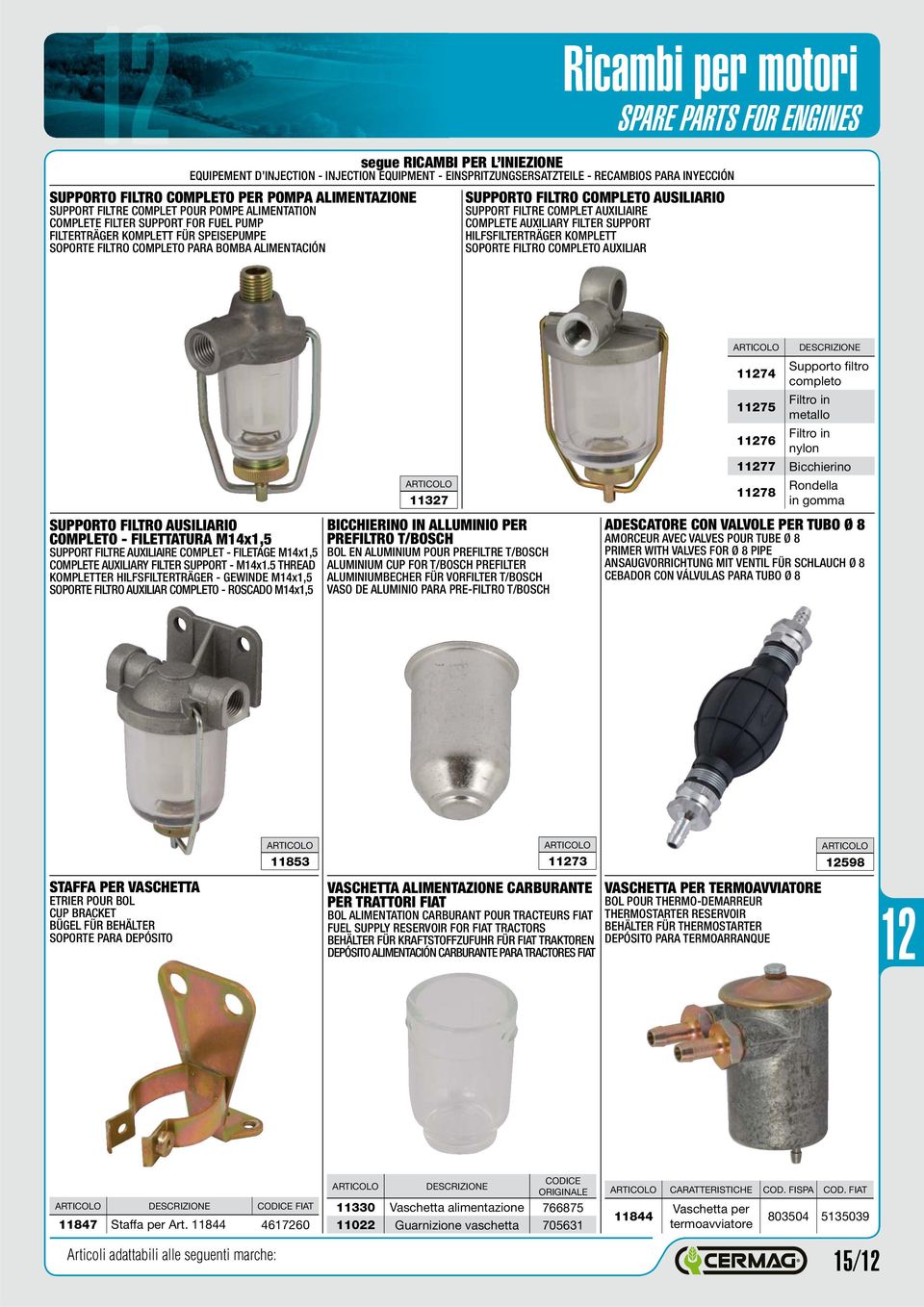 COMPLETE AUXILIARY FILTER SUPPORT HILFSFILTERTRÄGER KOMPLETT SOPORTE COMPLETO AUXILIAR SUPPORTO AUSILIARIO COMPLETO - FILETTATURA M14x1,5 SUPPORT FILTRE AUXILIAIRE COMPLET - FILETAGE M14x1,5 COMPLETE