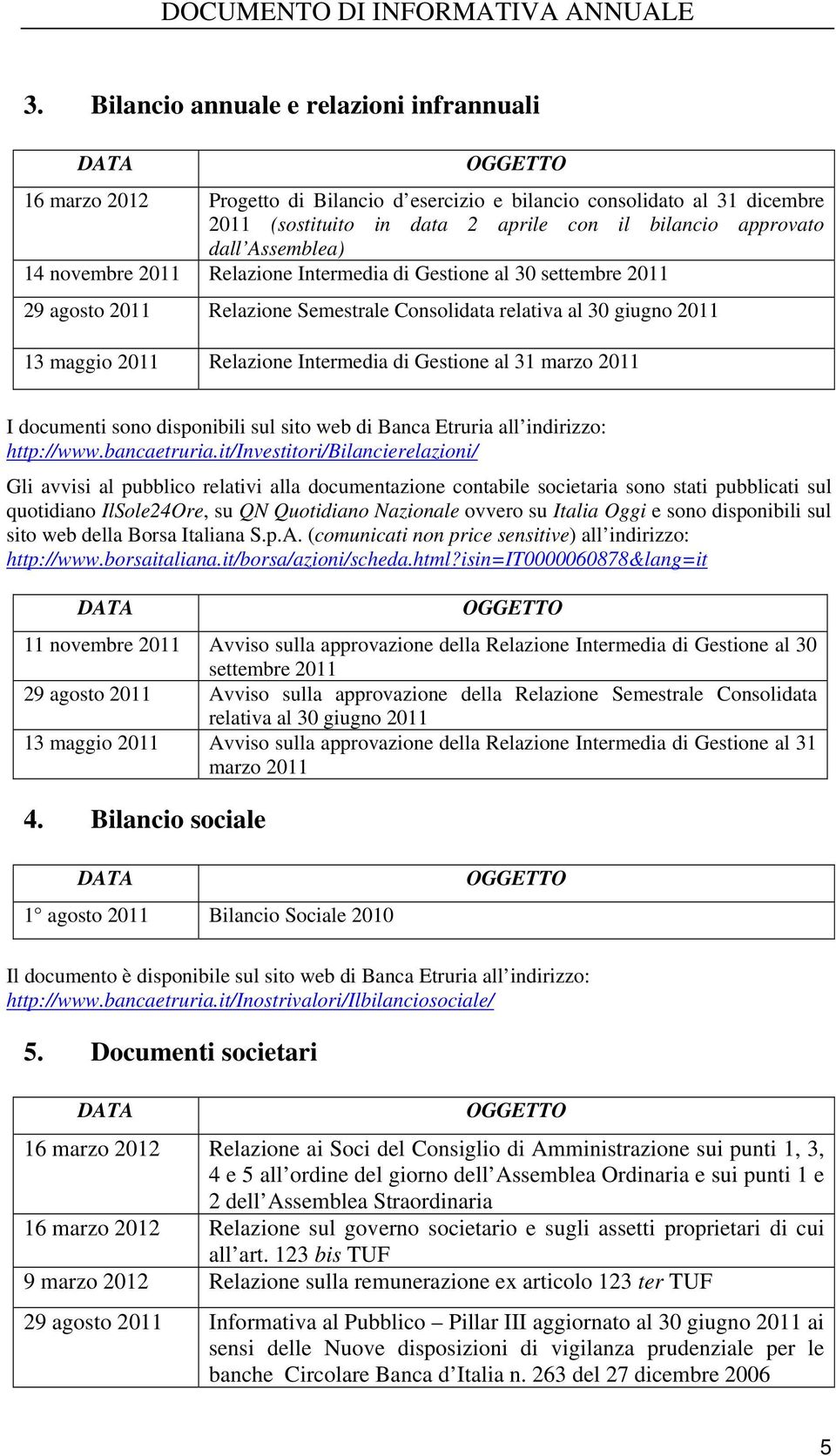 Gestione al 31 marzo 2011 I documenti sono disponibili sul sito web di Banca Etruria all indirizzo: http://www.bancaetruria.
