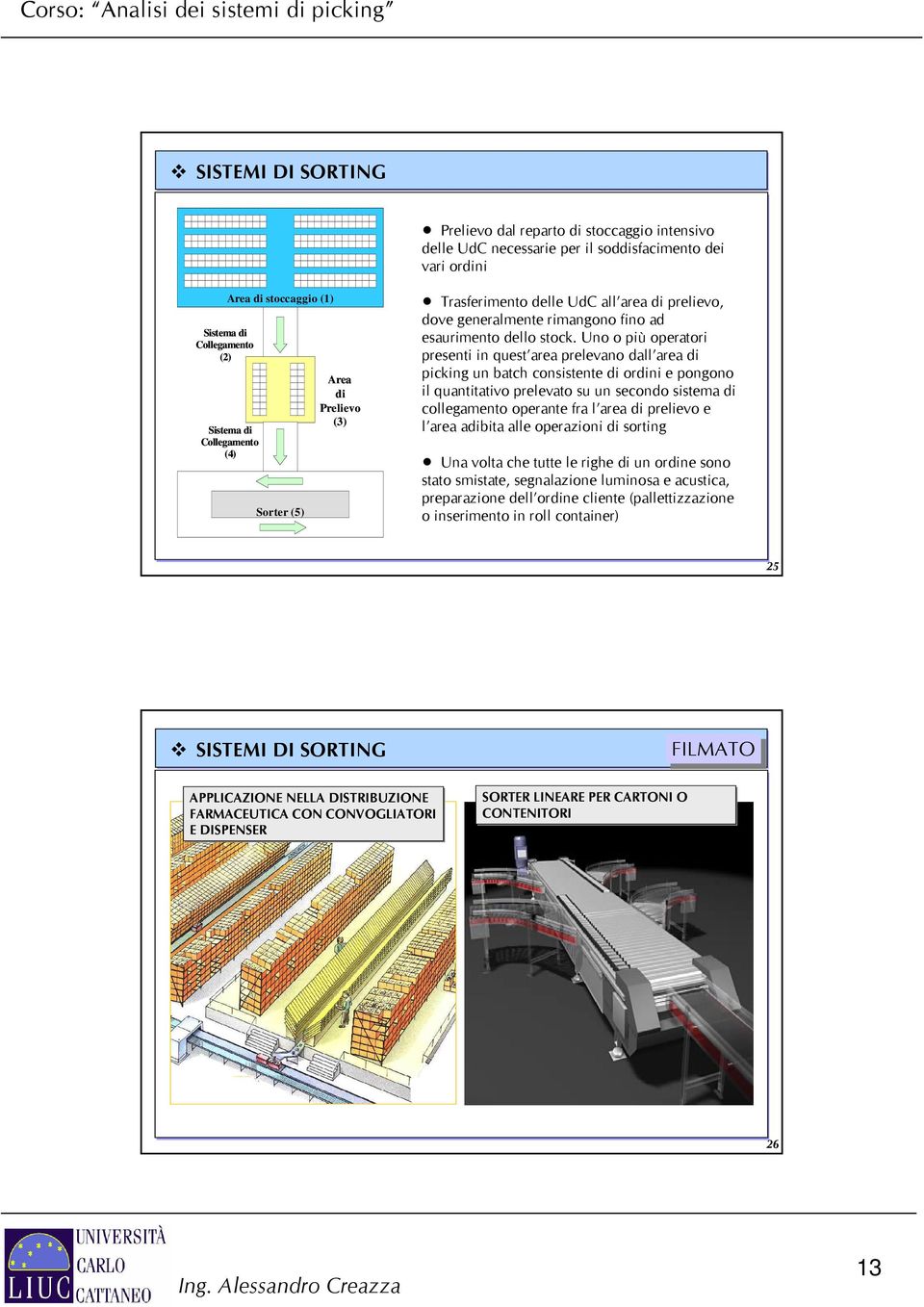 Uno o più operatori presenti in quest area prelevano dall area di picking un batch consistente di ordini e pongono il quantitativo prelevato su un secondo sistema di collegamento operante fra l area