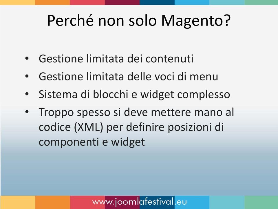 voci di menu Sistema di blocchi e widget complesso