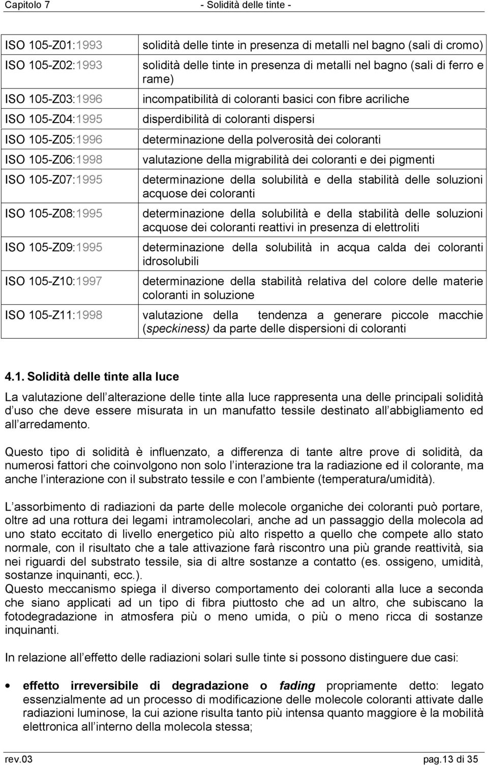 coloranti dispersi determinazione della polverosità dei coloranti valutazione della migrabilità dei coloranti e dei pigmenti determinazione della solubilità e della stabilità delle soluzioni acquose