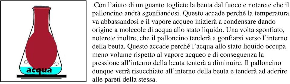 Una volta sgonfiato, noterete inoltre, che il palloncino tenderà a gonfiarsi verso l interno della beuta.