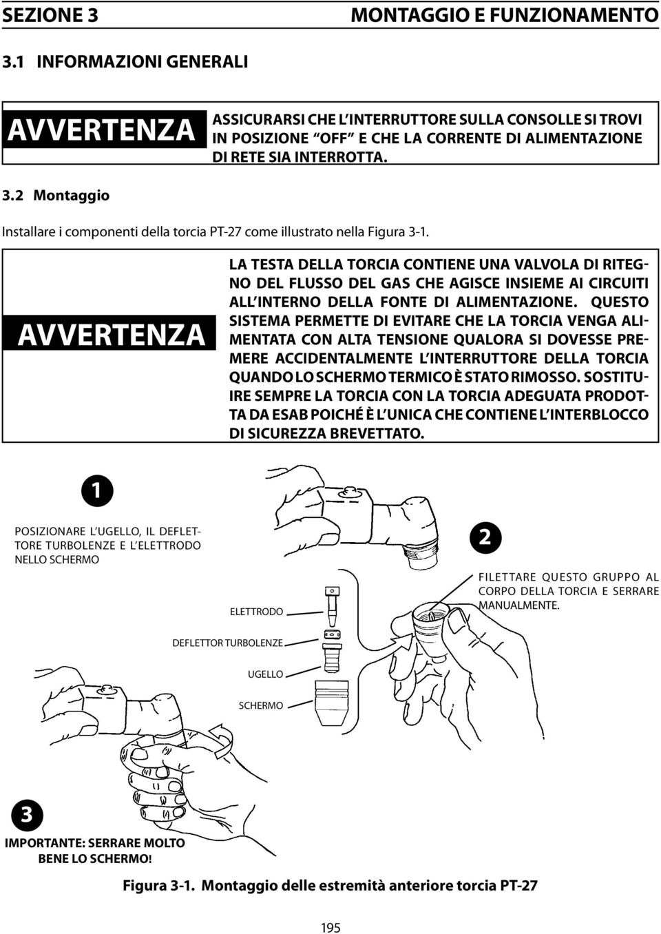 2 Montaggio Installare i componenti della torcia PT-27 come illustrato nella Figura 3-1.